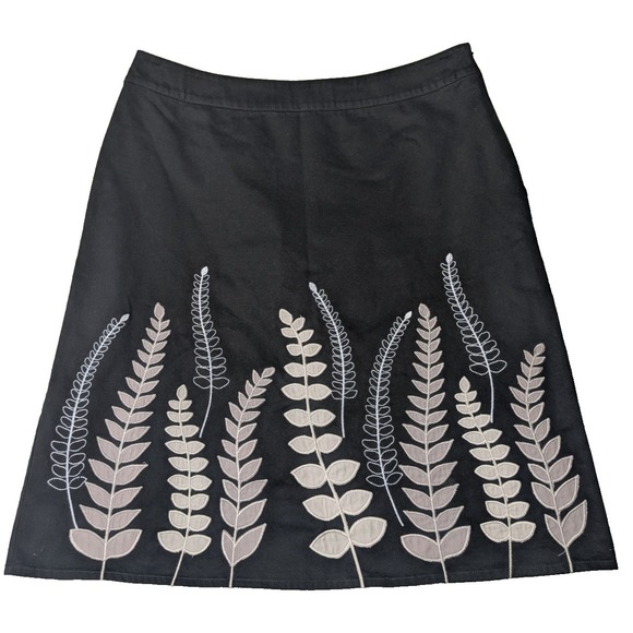 Boden Dresses & Skirts - Boden Embroidered Leaves Lined Cotton Black Skirt - Women 12L EUC
